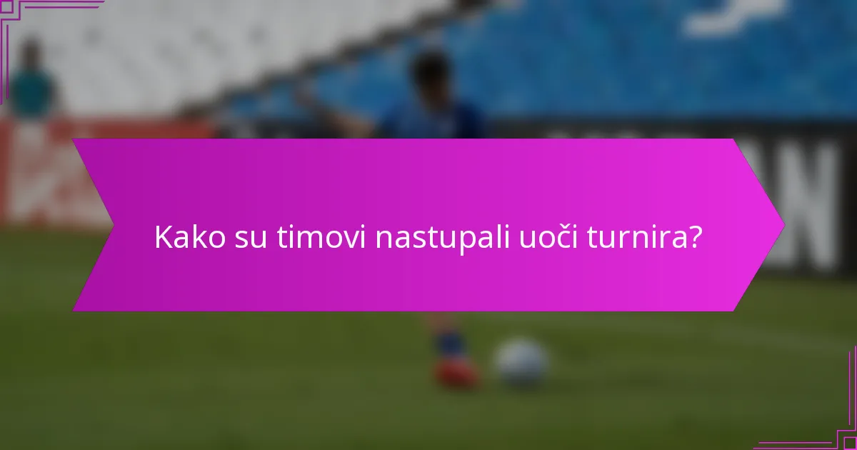 Kako su timovi nastupali uoči turnira?